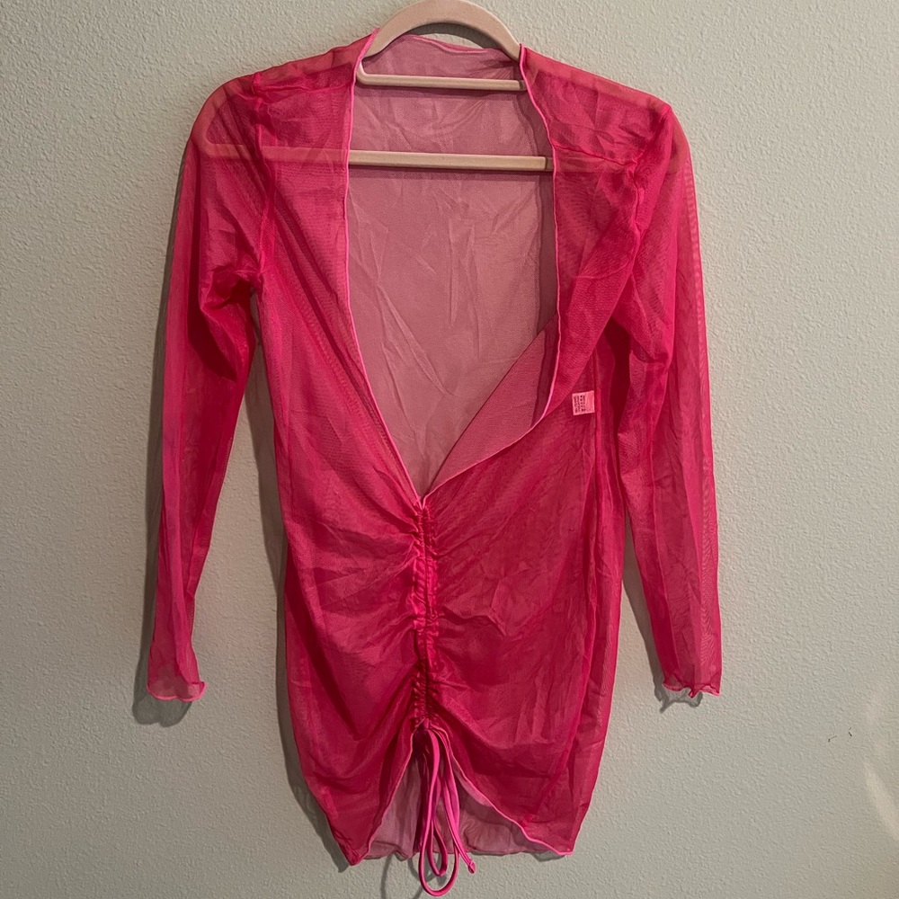 Women’s Hot Pink Sheer Swim Cover Up Dress